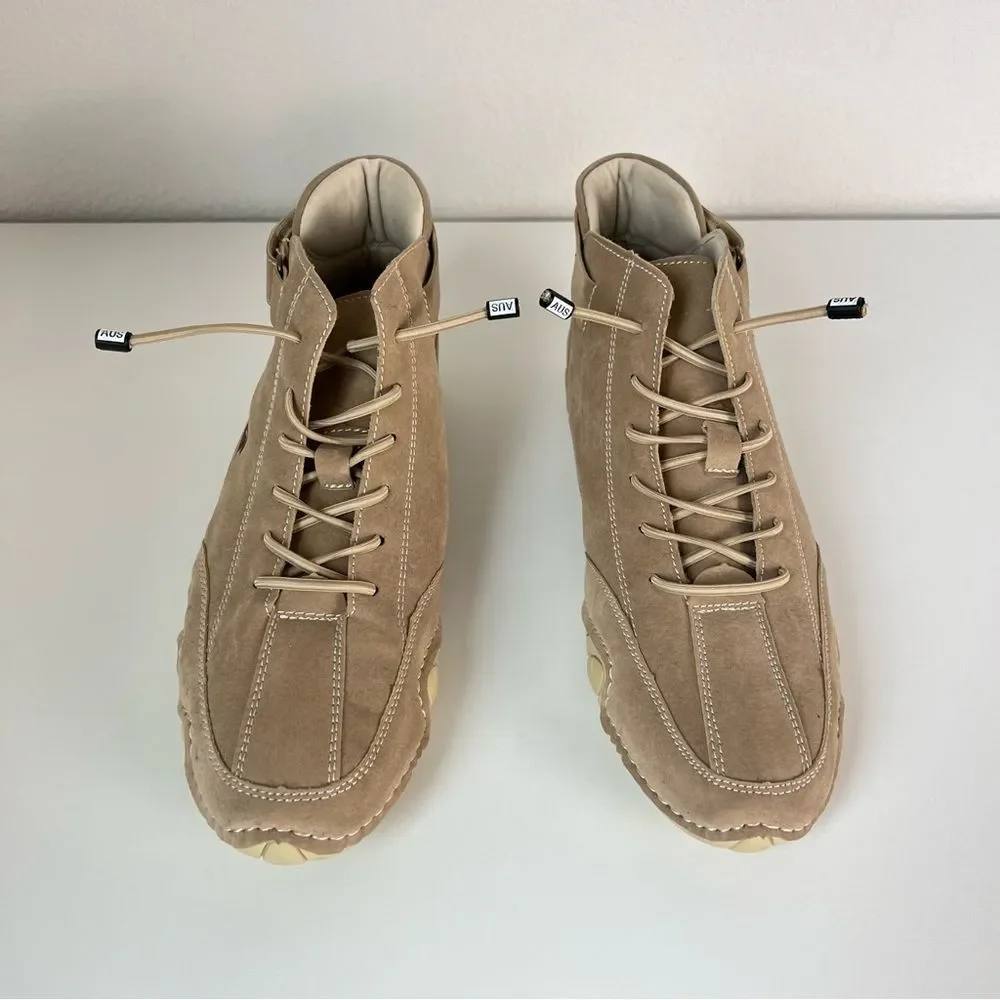 LDECK Mid-Top Sneakers Beige Driving Shoes EU 41‎ Tan Casual Lace Up Velcro